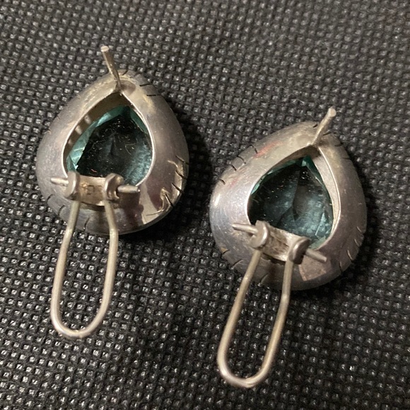 Vintage Sterling 925 silver pierced earrings with aquamarine stones with bag - Picture 6 of 11